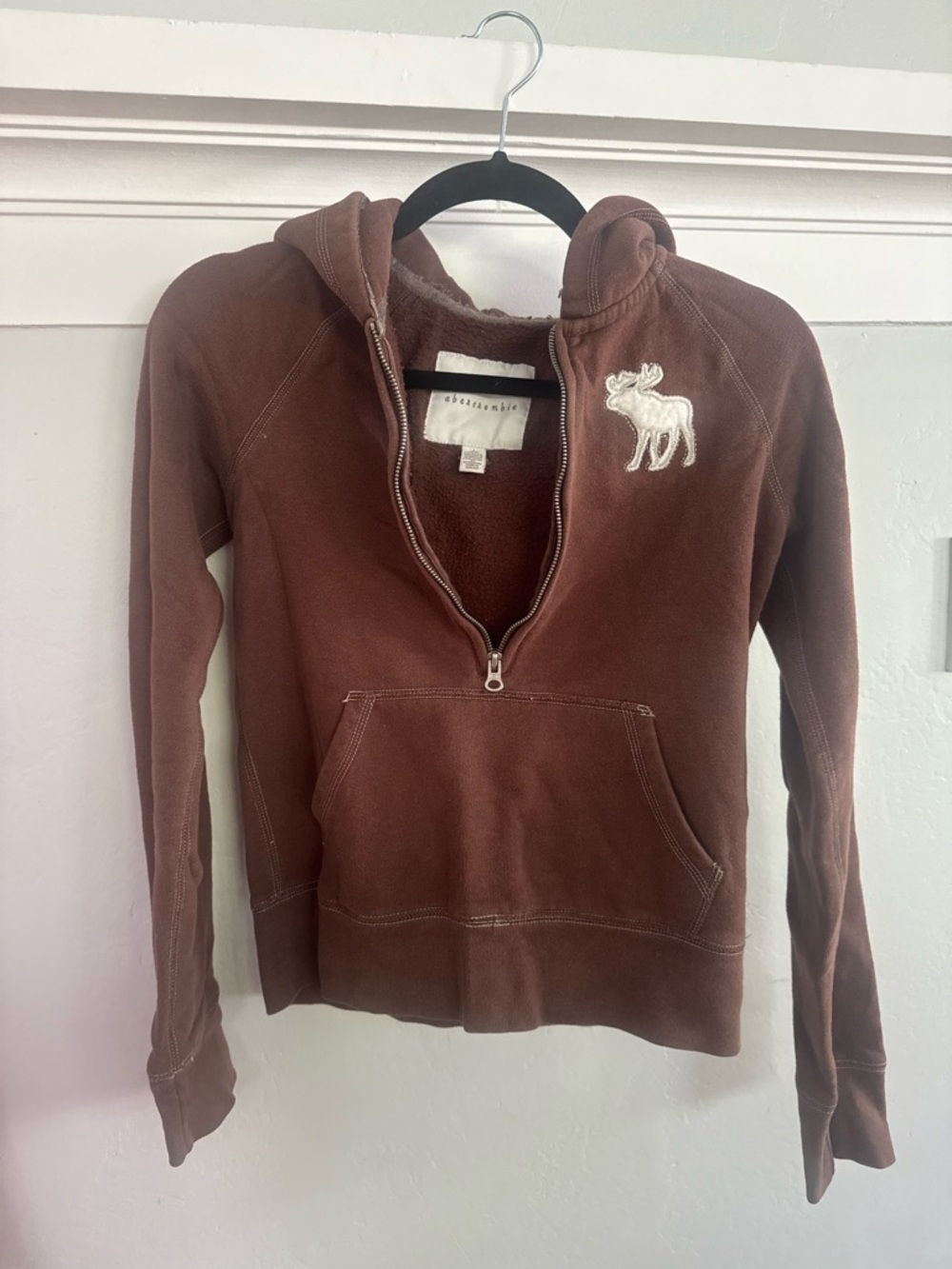 Vintage Abercrombie & Fitch Brown Half-Zip Hoodie Sweater